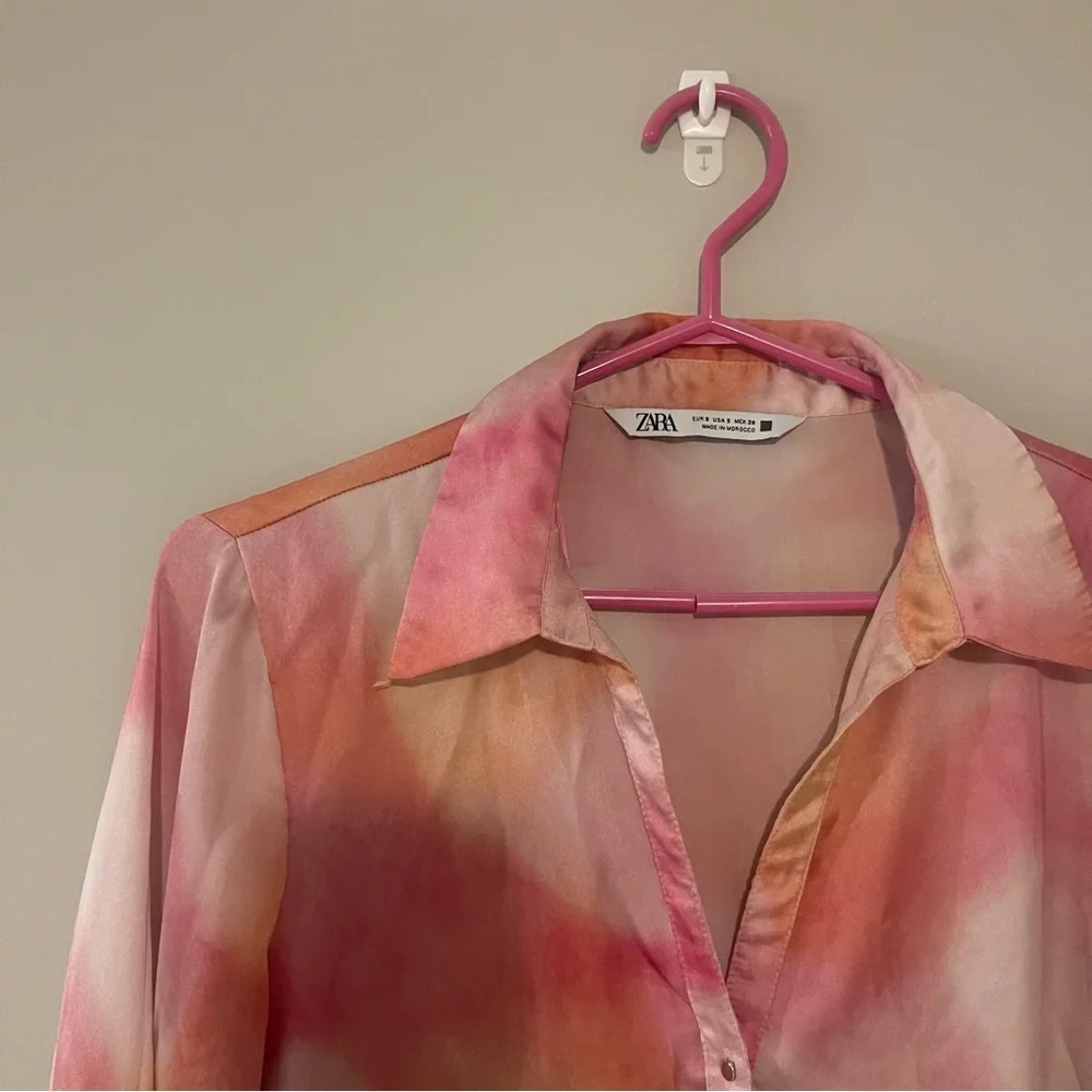 Zara Tie Dye‎ Watercolour Pink Satiny Blouse - Picture 5 of 5
